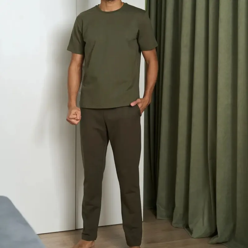Піжама чоловіча Х (футболка + штани прямі хакі) "Basic t-shirt" khaki