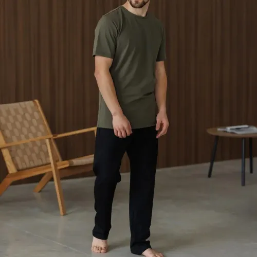 Піжама чоловіча Х (футболка хакі + штани прямі чорні) "Basic t-shirt" khaki/black - 3