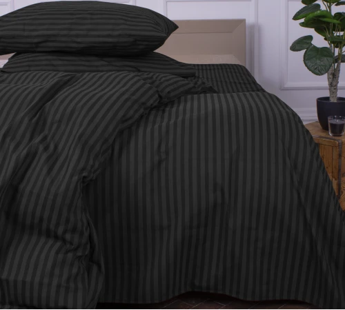 Простирадло Ranforce Elite 17-0611 Stripe Black на резинці висота 25 см (дитячі 10 см)