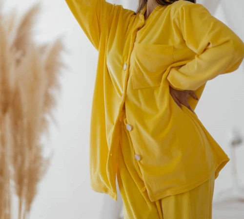 Женский домашний костюм велюр "Camille" yellow - 2