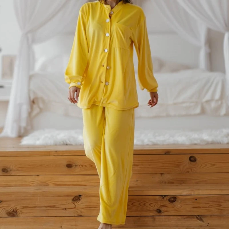 Женский домашний костюм велюр "Camille" yellow - 2