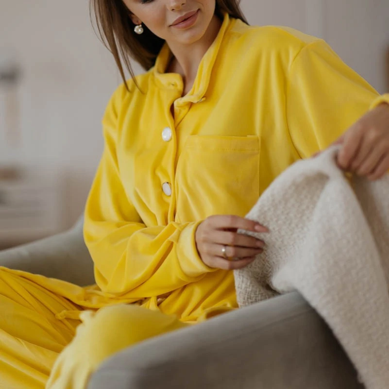 Женский домашний костюм велюр "Camille" yellow - 5