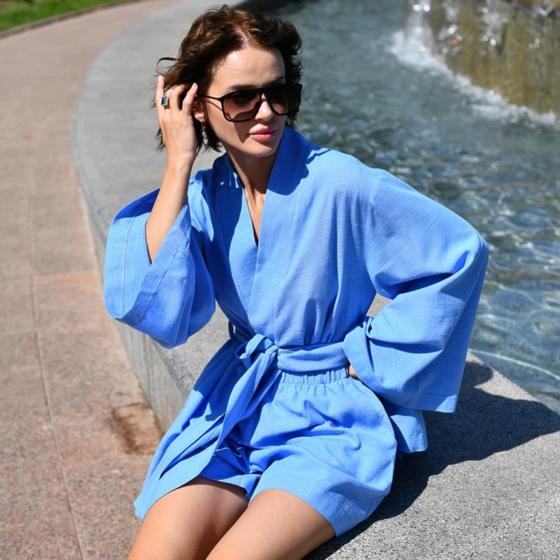  Женский домашний костюм Лен "Catherine" blue - 2