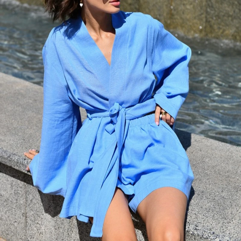  Женский домашний костюм Лен "Catherine" blue - 3