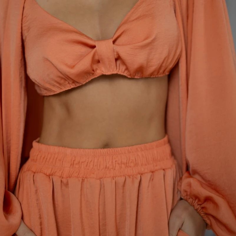 Женский костюм-тройка (бра+халат+штаны) "Charlotte" orange - 3