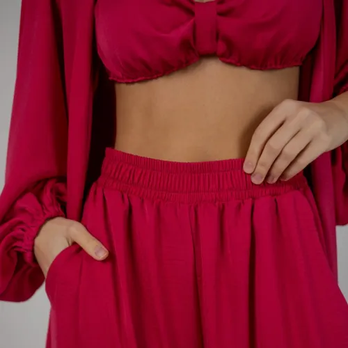 Жіночий костюм-трійка (бра+халат+штани) "Charlotte" red - 4