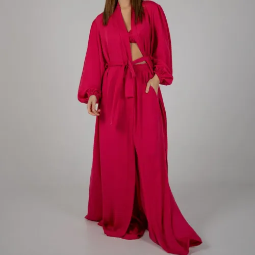 Жіночий костюм-трійка (бра+халат+штани) "Charlotte" red