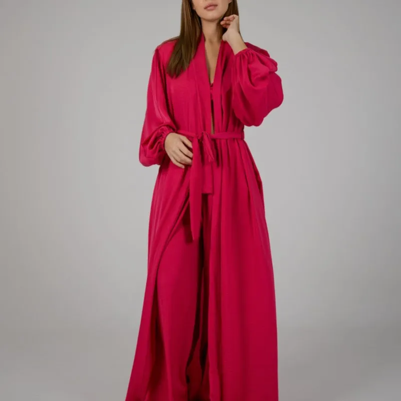 Жіночий костюм-трійка (бра+халат+штани) "Charlotte" red - 4