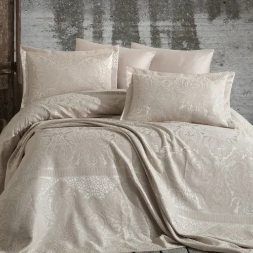 Набор покрывало + наволочки 2 шт С "Elegant Jacquard beige"