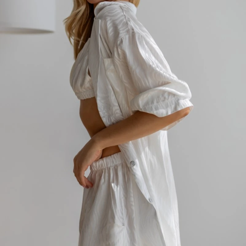 Женский костюм-тройка (топ+рубашка+шорты) "Emma" white - 1