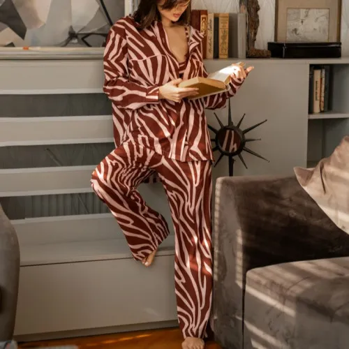 Жіночий костюм-трійка (Сорочка+бра+штани) "Florence" brown