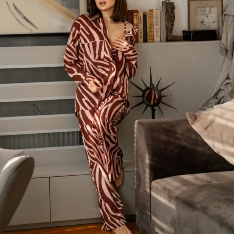 Женский костюм-тройка (Рубашка+бра+штаны) "Florence" brown - 1