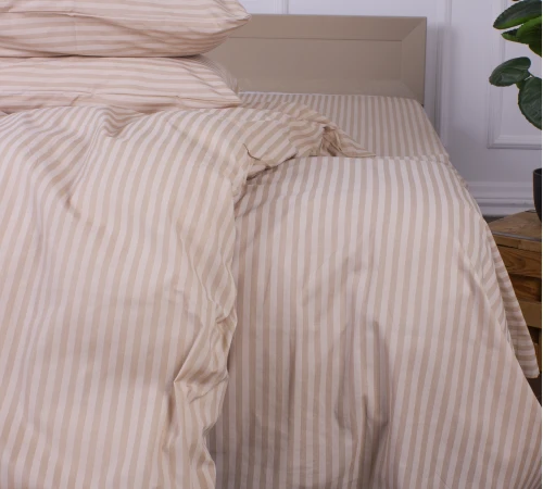 Простирадло Ranforce Elite 17-0602 Stripe Creamy на резинці висота 25 см (дитячі 10 см)