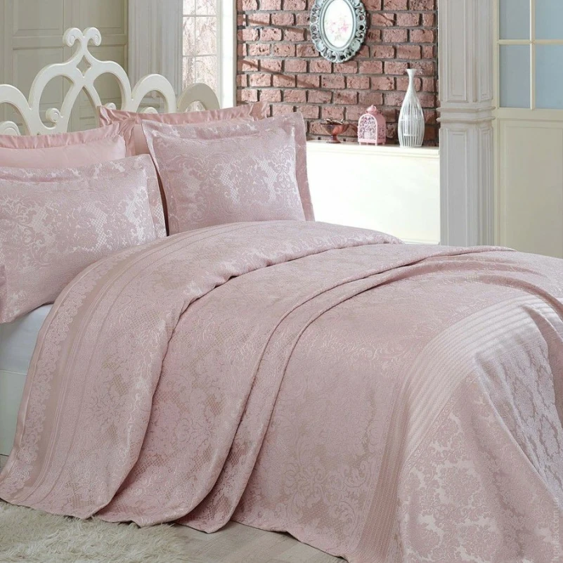 Набір покривало + наволочки 2 шт С "Jacquard Bedding Set powder" - 1