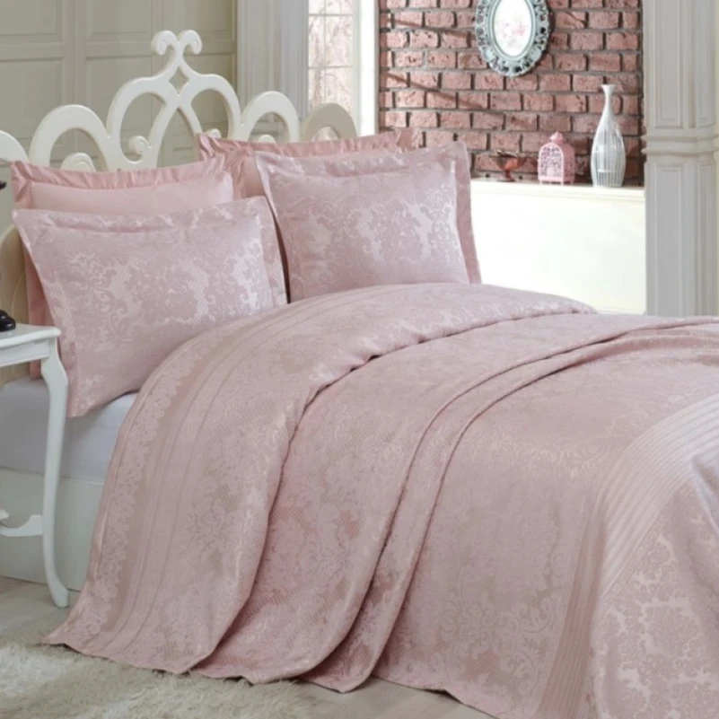 Набір покривало + наволочки 2 шт С "Jacquard Bedding Set powder"