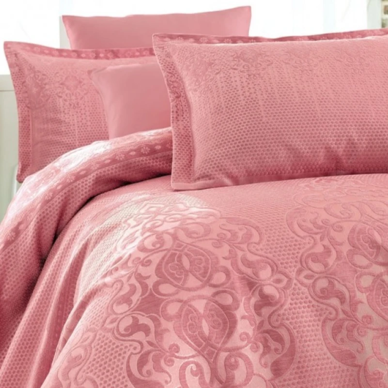 Набір покривало + наволочки 2 шт С "Jacquard Elegance Set pink" - 1