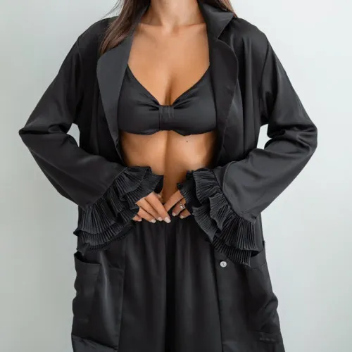 Жіночий костюм-трійка (сорочка+бра+штани) "Jane" black - 2