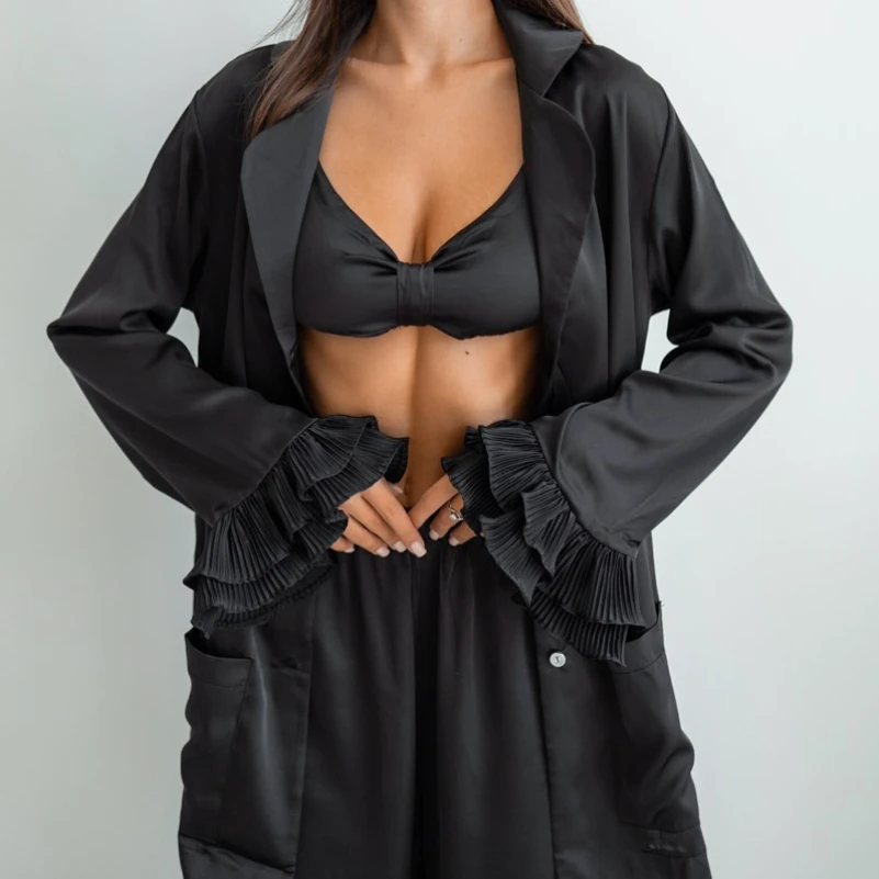  Женский костюм-тройка (рубашка+бра+штаны) "Jane" black - 1