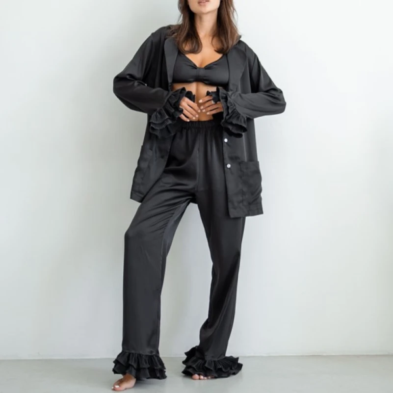  Женский костюм-тройка (рубашка+бра+штаны) "Jane" black - 2