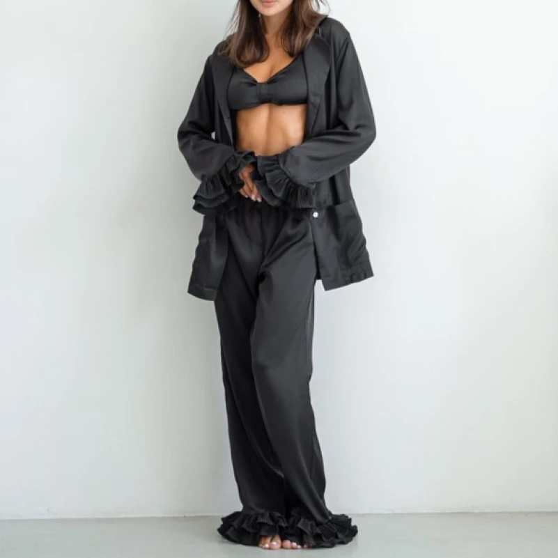  Женский костюм-тройка (рубашка+бра+штаны) "Jane" black