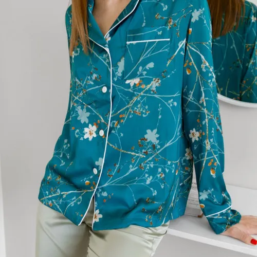 Жіночий домашній костюм шовковий на гудзиках "Joana" emerald - 2