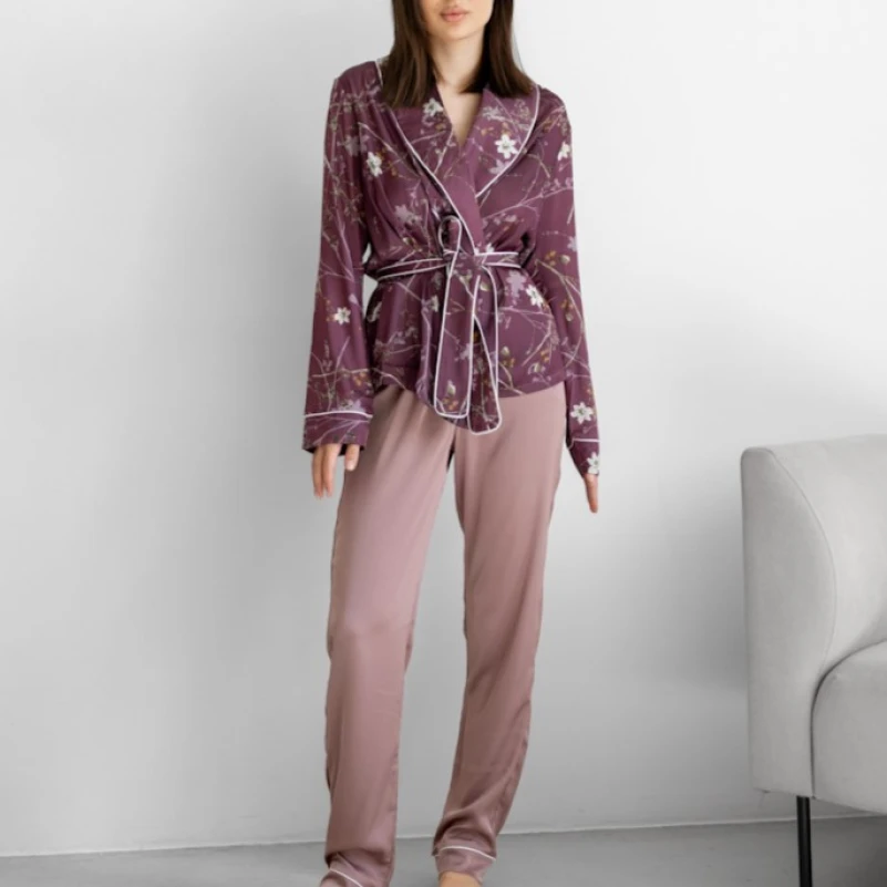 Жіночий домашній костюм шовковий "Joana" plum