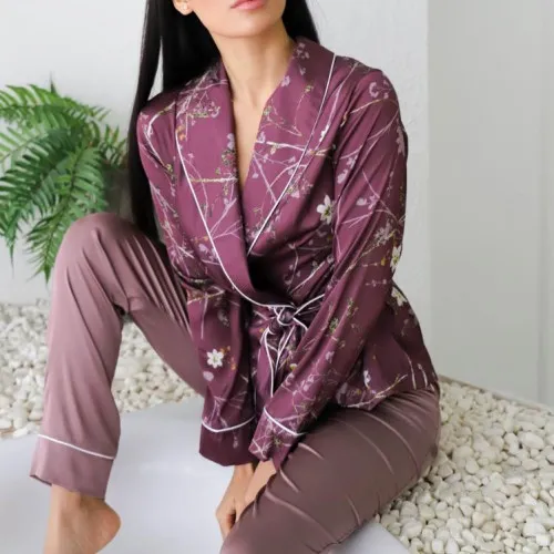Жіночий домашній костюм шовковий "Joana" plum - 2
