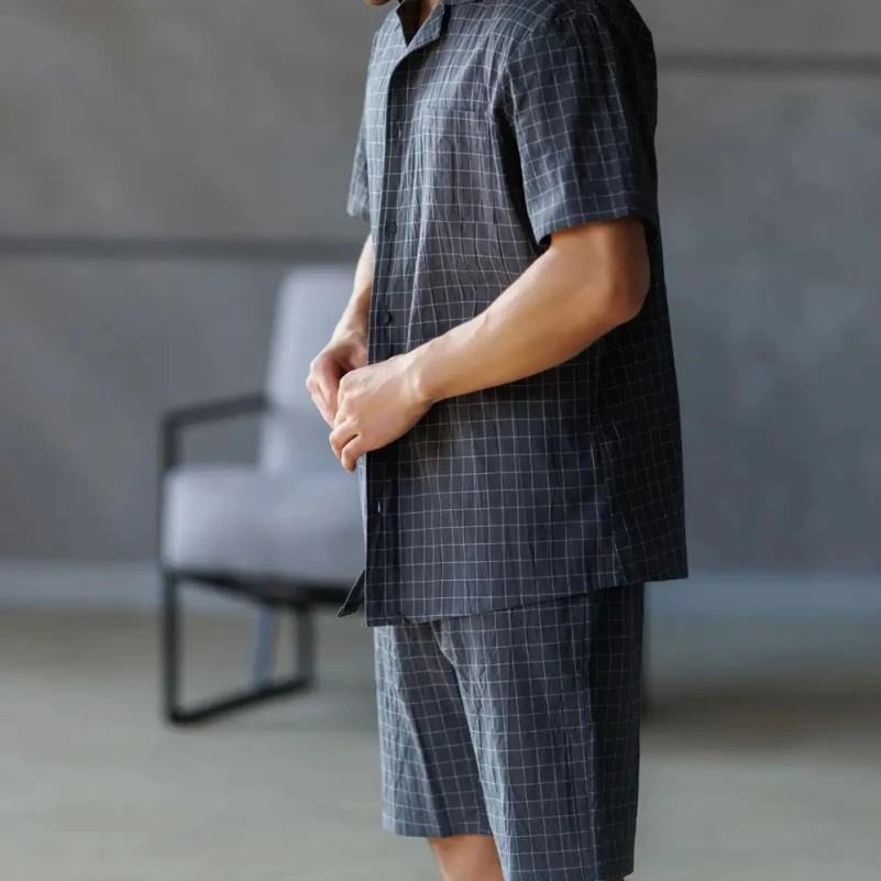  Пижама мужская с шортами Вареный хлопок Х "Karel" graphite - 1