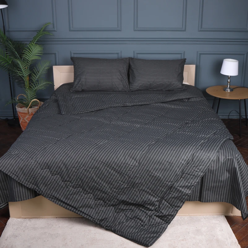 Летний постельный комплект №2919 Сolor Fun Line 17-0611 Stripe Black "Modal" (одеяло + 2 наволочки) - 2