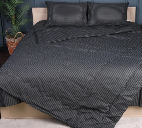 Літній постільний комплект №2925 Сolor Fun Line 17-0611 Stripe Black Бавовна (ковдра + 2 наволочки)