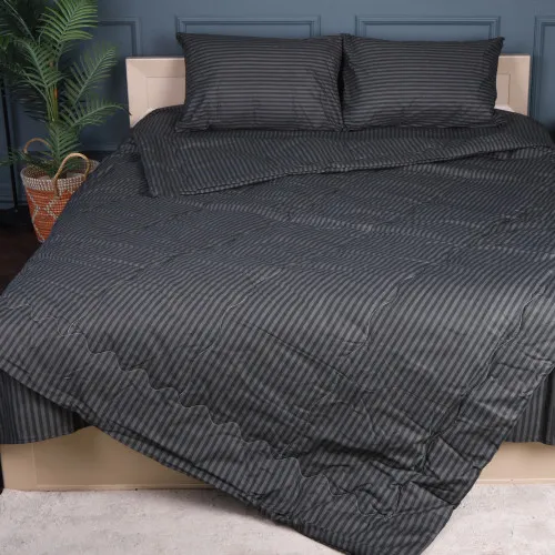 Літній постільний комплект №2949 Сolor Fun Line 17-0611 Stripe Black Silk (ковдра + 2 наволочки)