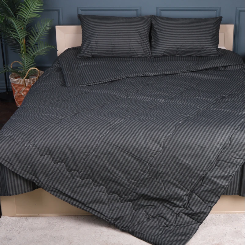 Летний постельный комплект №2919 Сolor Fun Line 17-0611 Stripe Black "Modal" (одеяло + 2 наволочки)