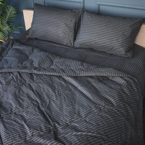 Літній постільний комплект №2931 Сolor Fun Line 17-0611 Stripe Black Bamboo (ковдра + 2 наволочки) - 4