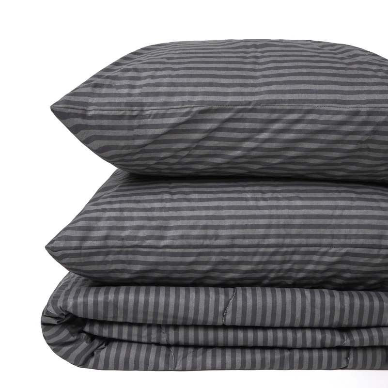 Летний постельный комплект №2919 Сolor Fun Line 17-0611 Stripe Black "Modal" (одеяло + 2 наволочки) - 1