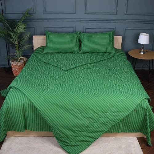 Літній постільний комплект №2930 Сolor Fun Line 17-0612 Stripe Emerald Bamboo (ковдра + 2 наволочки) - 3