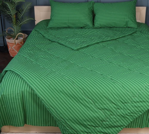 Літній постільний комплект №2924 Сolor Fun Line 17-0612 Stripe Emerald Бавовна (ковдра + 2 наволочки)