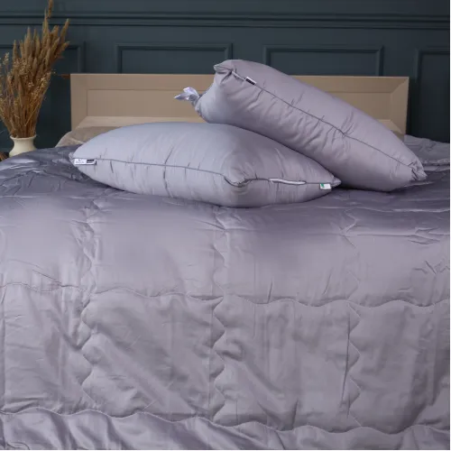 Літній постільний комплект №2983 Line Satin Premium 0251 Skyline "Ecosilk" (ковдра + 2 подушки + 2 наволочки + простирадло) - 4