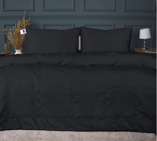 Літній постільний комплект №2968 Line Satin Light Pro 10-006 Black Бавовна (ковдра + 2 наволочки)