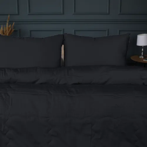 Літній постільний комплект №2956 Line Satin Light Pro 10-006 Black "Ecosilk" (ковдра + 2 подушки + 2 наволочки + простирадло) - 3