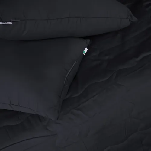 Літній постільний комплект №2956 Line Satin Light Pro 10-006 Black "Ecosilk" (ковдра + 2 подушки + 2 наволочки + простирадло) - 4