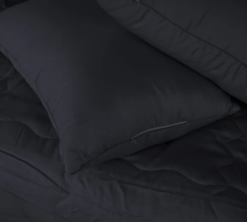 Літній постільний комплект №2968 Line Satin Light Pro 10-006 Black Бавовна (ковдра + 2 наволочки) - 2