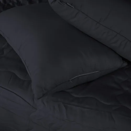 Літній постільний комплект №2980 Line Satin Light Pro 10-006 Black Silk (ковдра + 2 наволочки) - 2