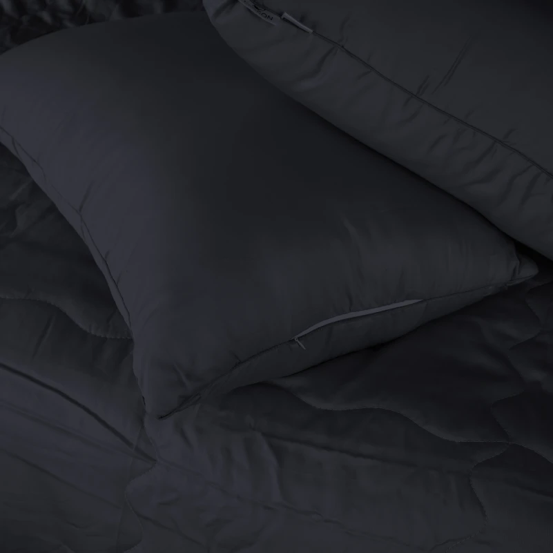 Летний постельный комплект №2965 Line Satin Light Pro 10-006 Black "Modal" (одеяло + 2 наволочки) - 1