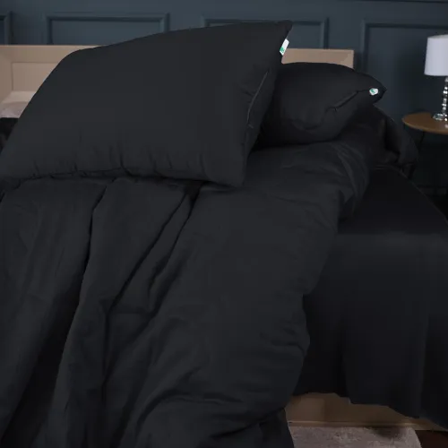 Літній постільний комплект №2956 Line Satin Light Pro 10-006 Black "Ecosilk" (ковдра + 2 подушки + 2 наволочки + простирадло) - 5