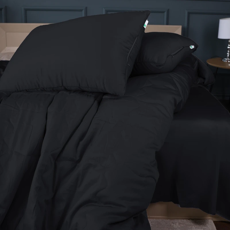 Летний постельный комплект №2965 Line Satin Light Pro 10-006 Black "Modal" (одеяло + 2 наволочки) - 4