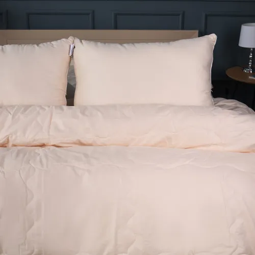 Літній постільний комплект №2978 Line Satin Light Pro 10-016 Creamy Silk (ковдра + 2 наволочки) - 2