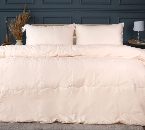 Літній постільний комплект №2966 Line Satin Light Pro 10-016 Creamy Бавовна (ковдра + 2 наволочки)