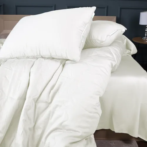 Літній постільний комплект №2982 Line Satin Premium 0001 Moko White "Ecosilk" (ковдра + 2 подушки + 2 наволочки + простирадло) - 3
