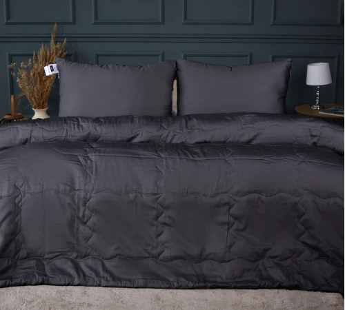 Літній постільний комплект №2993 Line Satin Premium 0240 Iron grey Бавовна (ковдра + 2 наволочки)