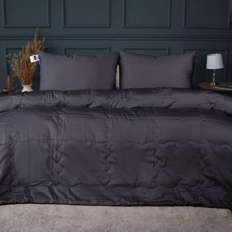 Летний постельный комплект №2990 Line Satin Premium 0240 Iron grey "Modal" (одеяло + 2 наволочки)